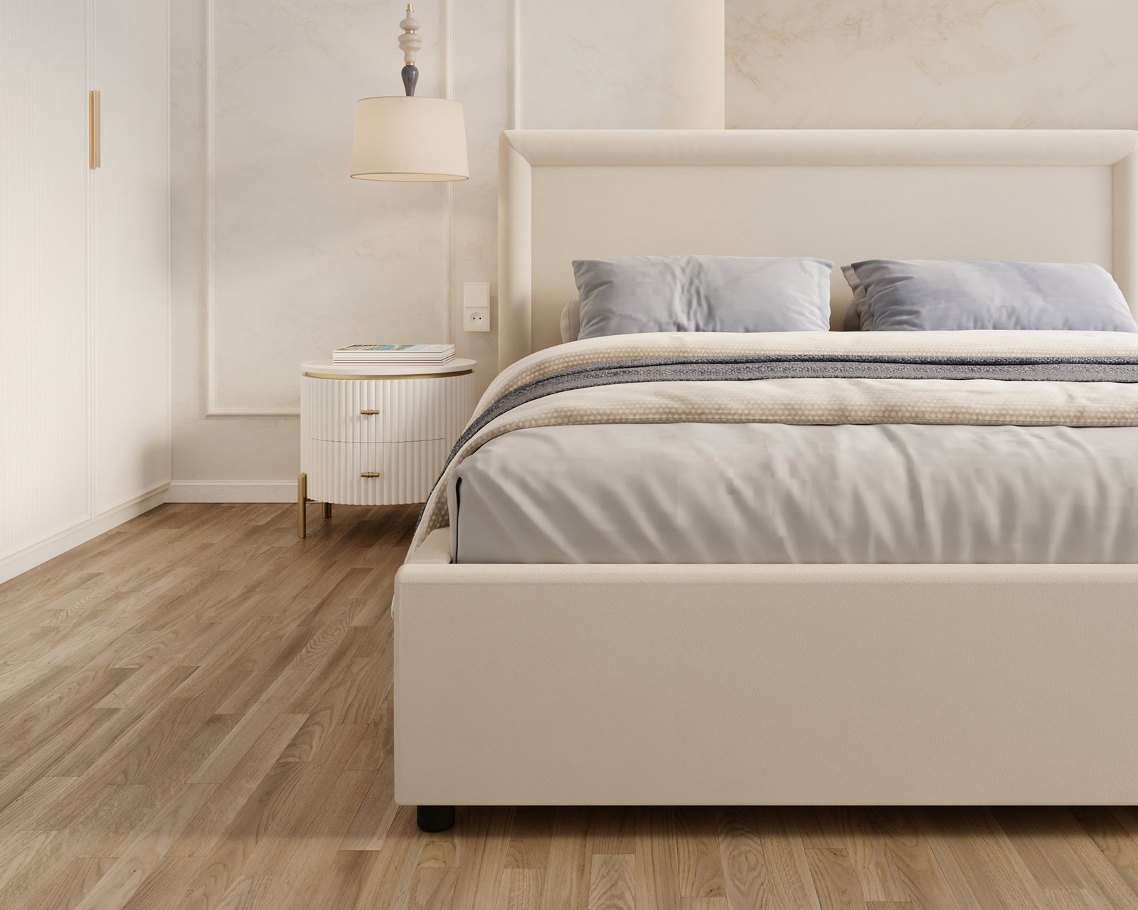 Čalúnená posteľ NOBILE 140x200 Krémová Paris s úložným priestorom kovový rošt