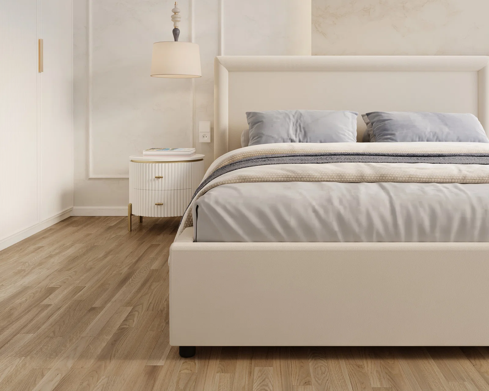 Čalouněná postel NOBILE 160x200 Krémová Paris s úložným prostorem kovový rošt