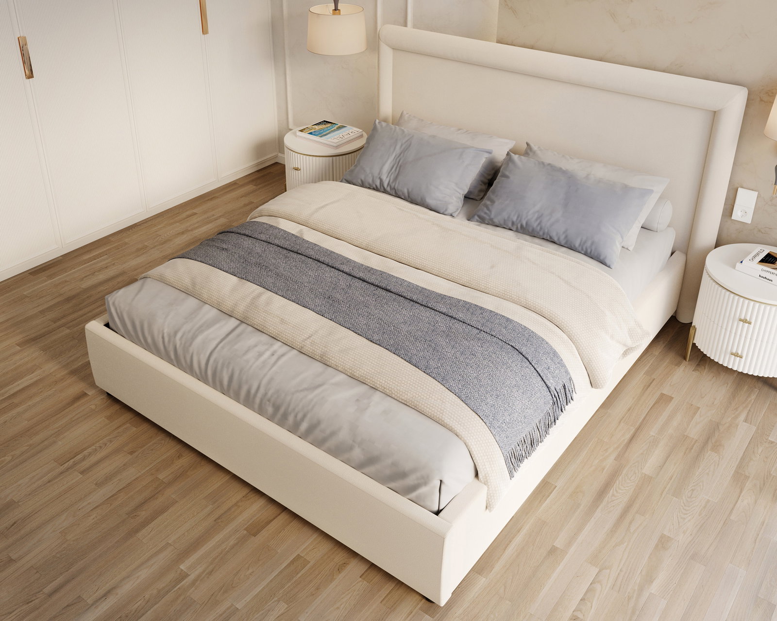 Čalúnená posteľ NOBILE 180x200 Krémová Paris s úložným priestorom kovový rošt