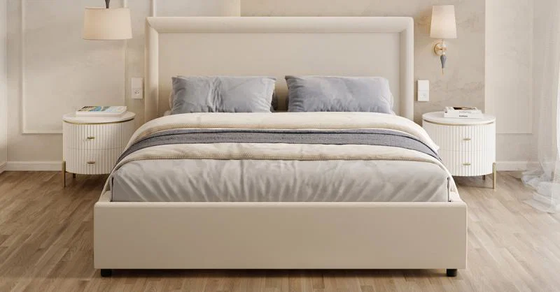 Čalouněná postel NOBILE 180x200 Krémová Paris s úložným prostorem kovový rošt