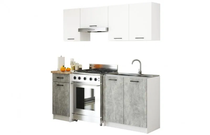 Kuchyňská sestava OLIVIA – 1.8 m | Bílá / Beton / Dub Sonoma