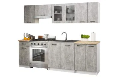 Kuchyňská sestava OLIVIA 2,4m Beton / Dub Sonoma