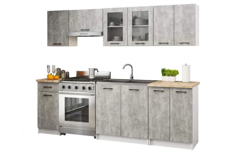 Kuchyňská sestava OLIVIA 2,4m Beton / Dub Sonoma