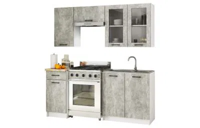 Kuchyňská linka OLIVIA 1,8m s vitrínou | Beton / Dub Sonoma H720