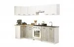 Kuchyňská rohová sestava OLIVIA – 3 m | Bílá / Beton / Dub Sonoma