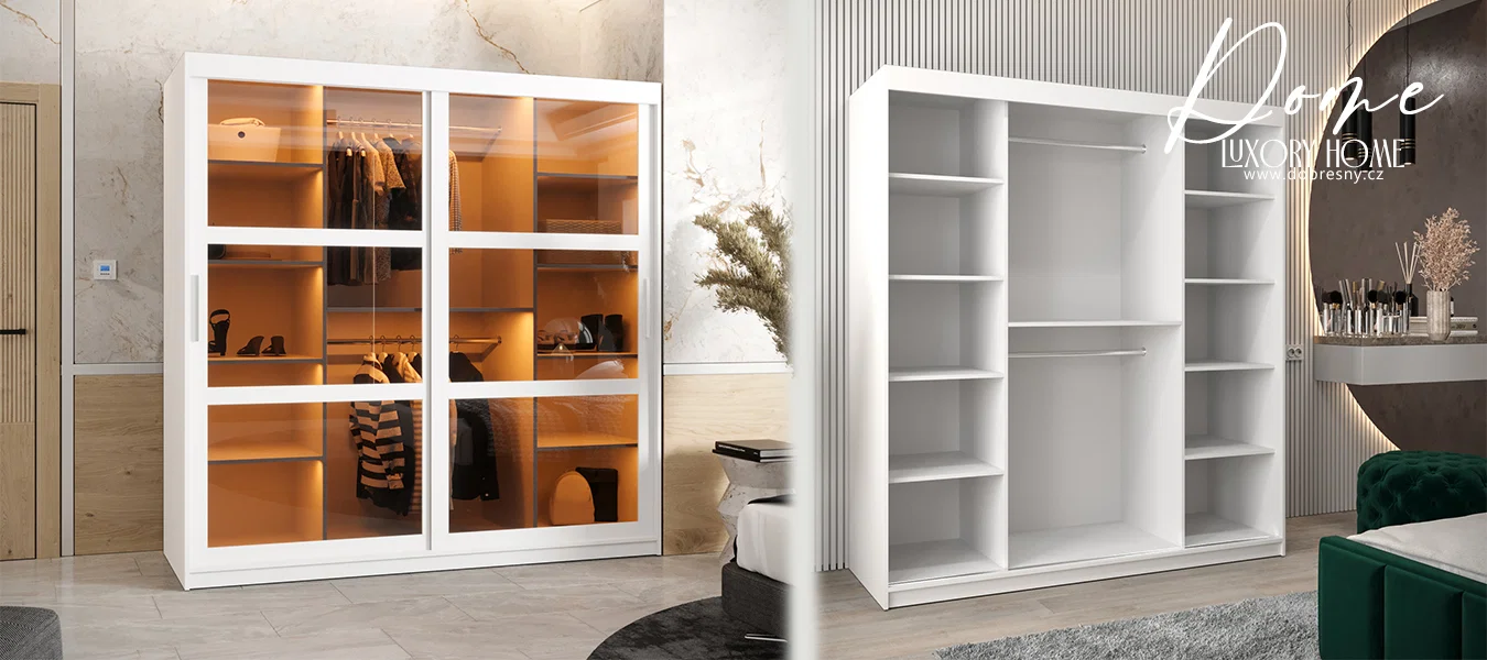 Šatní skříň s posuvnými dveřmi DOME 180cm bílá