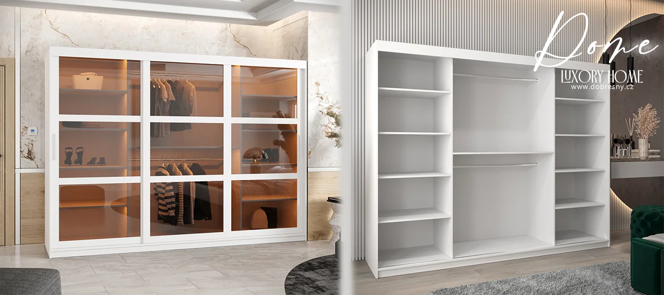 Šatní skříň s posuvnými dveřmi DOME 250cm bílá