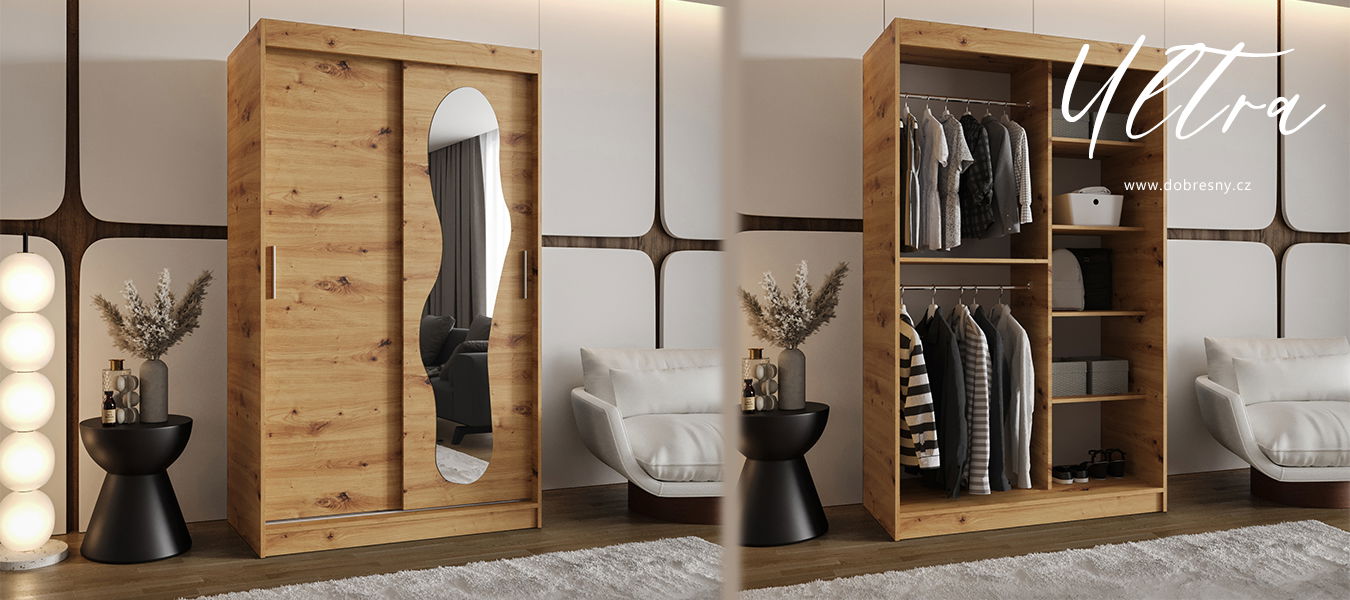 Šatníková skriňa s posuvnými dverami a zrkadlom ULTRA 120cm artisan
