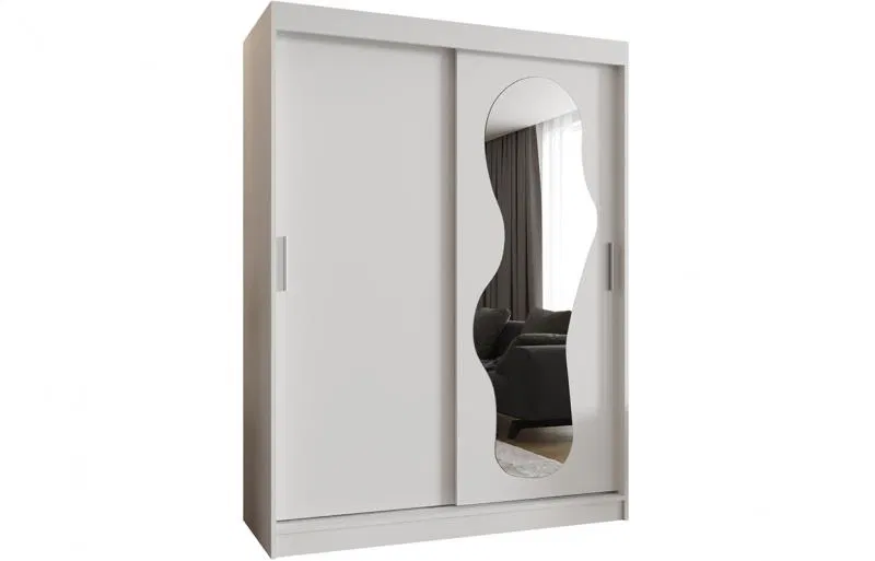 Šatní skřín s posuvnými dveřmi a zrcadlem ULTRA 150cm bílá