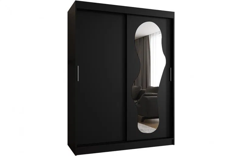 Šatní skřín s posuvnými dveřmi a zrcadlem ULTRA 150cm černá
