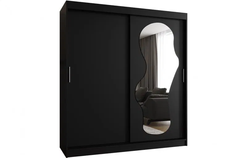 Šatní skřín s posuvnými dveřmi a zrcadlem ULTRA 180cm černá