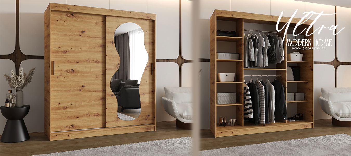Šatníková skriňa s posuvnými dverami a zrkadlom ULTRA 180cm artisan