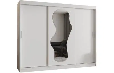Šatní skřín s posuvnými dveřmi a zrcadlem ULTRA 250cm bílá