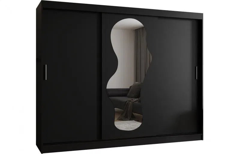 Šatní skřín s posuvnými dveřmi a zrcadlem ULTRA 250cm černá