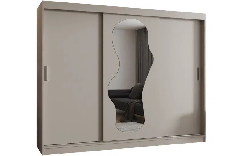 Šatní skřín s posuvnými dveřmi a zrcadlem ULTRA 250cm kašmírová