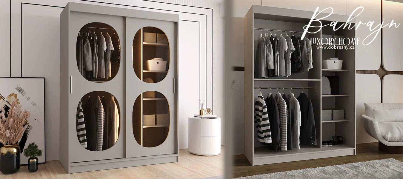 Šatní skřín s posuvnými dveřmi BAHRAJN 2 150cm kašmírová