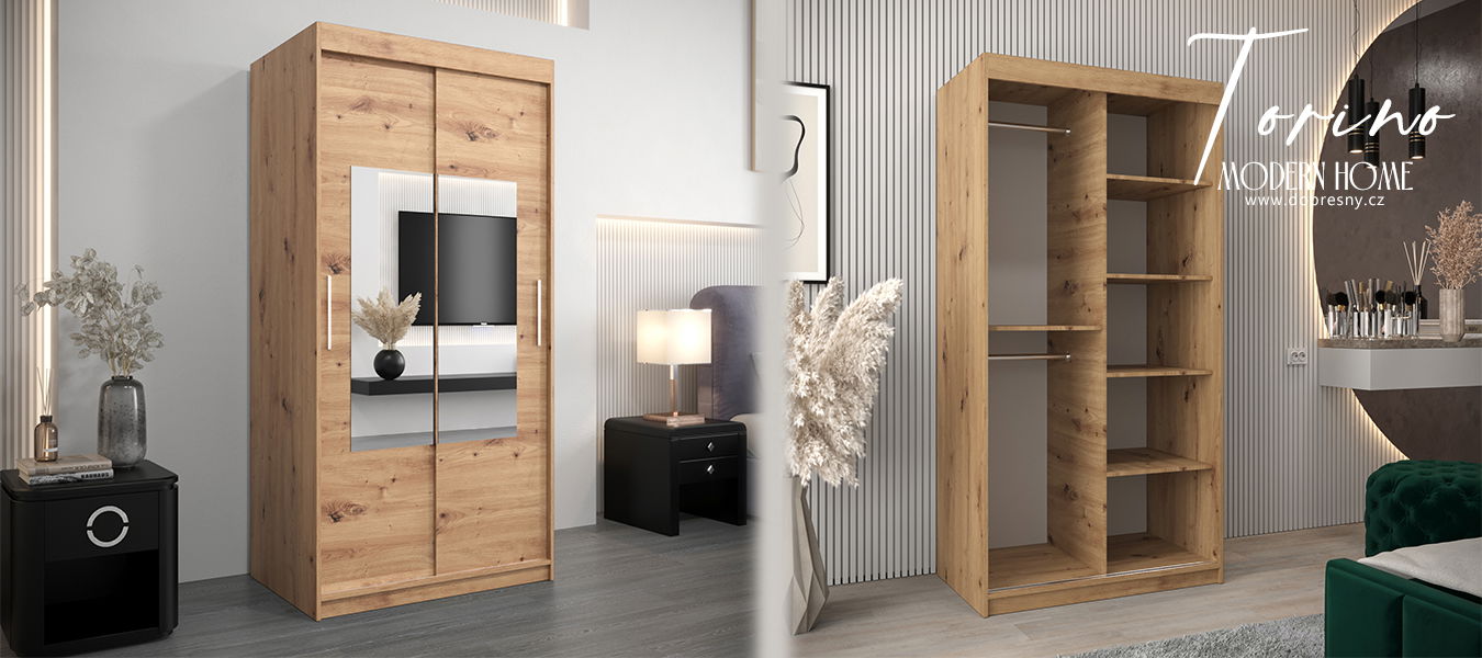 Šatníková skriňa s posuvnými dverami a zrkadlom TORINO 100cm artisan