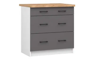 Kuchyňská skříňka OLIVIA se zásuvkami – 80 cm | Bílá / Šedý grafit / Dub Craft