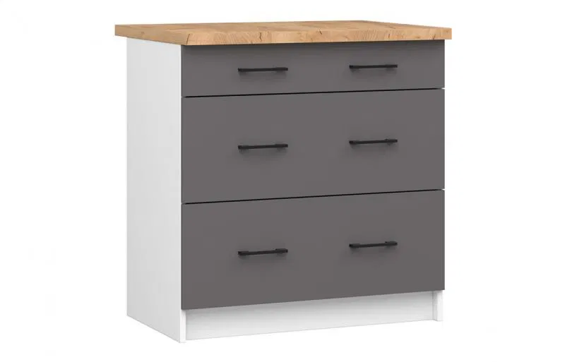 Kuchyňská skříňka OLIVIA se zásuvkami – 80 cm | Bílá / Šedý grafit / Dub Craft