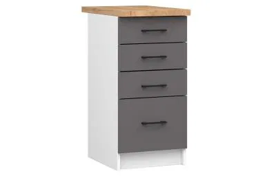 Kuchyňská skříňka OLIVIA se 4 zásuvkami – 40 cm | Bílá / Šedý grafit / Dub Craft