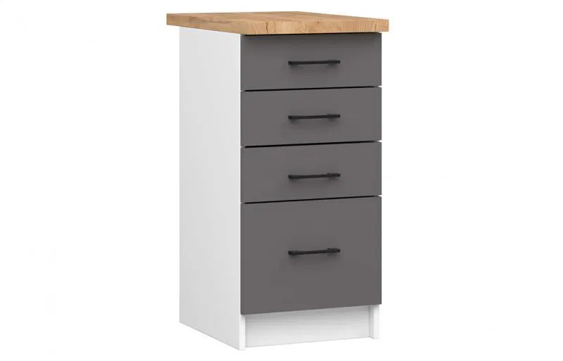 Kuchyňská skříňka OLIVIA se 4 zásuvkami – 40 cm | Bílá / Šedý grafit / Dub Craft