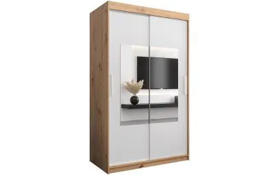 Šatní skřín s posuvnými dveřmi a zrcadlem TORINO 120cm artisan / bílá
