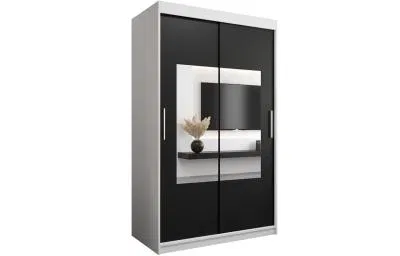 Šatní skřín s posuvnými dveřmi a zrcadlem TORINO 120cm bílá / černá