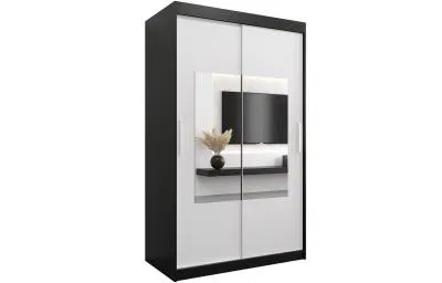 Šatní skřín s posuvnými dveřmi a zrcadlem TORINO 120cm černá / bílá