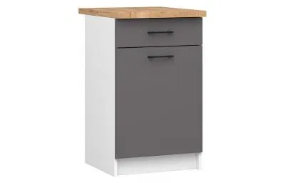 Kuchyňská skříňka OLIVIA, 1 zásuvka – 50 cm | Bílá / Šedý grafit / Dub Craft