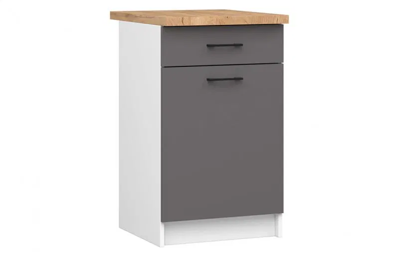 Kuchyňská skříňka OLIVIA, 1 zásuvka – 50 cm | Bílá / Šedý grafit / Dub Craft