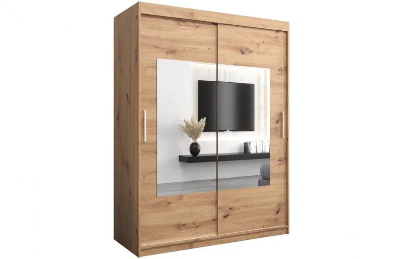 Šatní skřín s posuvnými dveřmi a zrcadlem TORINO 150cm artisan