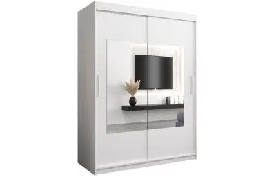 Šatní skřín s posuvnými dveřmi a zrcadlem TORINO 150cm bílá