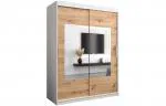 Šatní skřín s posuvnými dveřmi a zrcadlem TORINO 150cm bílá / artisan