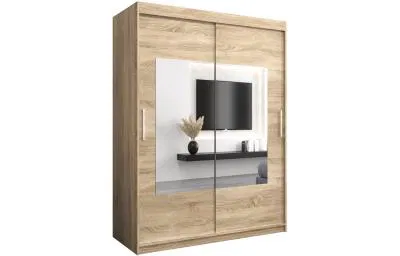 Šatní skřín s posuvnými dveřmi a zrcadlem TORINO 150cm sonoma