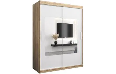Šatní skřín s posuvnými dveřmi a zrcadlem TORINO 150cm sonoma / bílá
