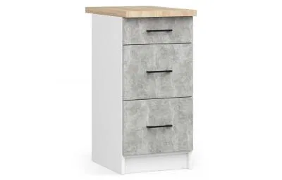 Kuchyňská skříňka OLIVIA, 3 zásuvky – 40 cm | Bílá / Beton / Dub Sonoma