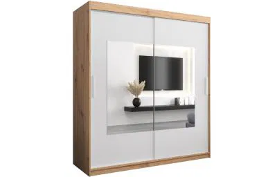Šatní skřín s posuvnými dveřmi a zrcadlem TORINO 180cm artisan / bílá