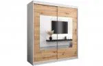 Šatní skřín s posuvnými dveřmi a zrcadlem TORINO 180cm bílá / artisan
