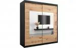 Šatní skřín s posuvnými dveřmi a zrcadlem TORINO 180cm černá / artisan