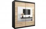 Šatní skřín s posuvnými dveřmi a zrcadlem TORINO 180cm černá / sonoma