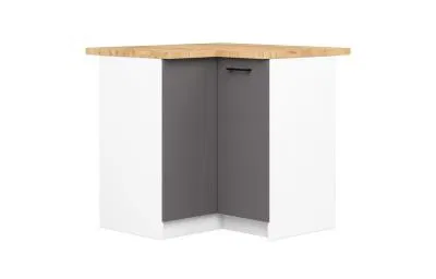 Rohová kuchyňská skříňka OLIVIA – 90cm | Bílá / Šedý grafit / Dub Craft