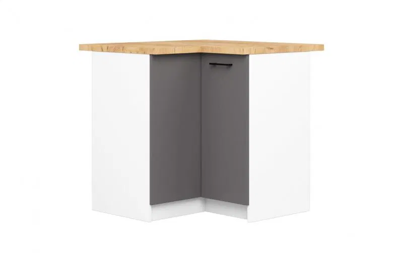 Rohová kuchyňská skříňka OLIVIA – 90cm | Bílá / Šedý grafit / Dub Craft