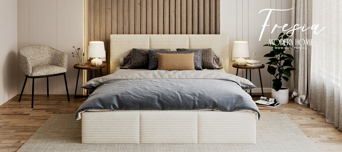 Čalúnená posteľ FRESIA 90x200 s kovovým zdvižným roštom KRÉM SZTRUKS