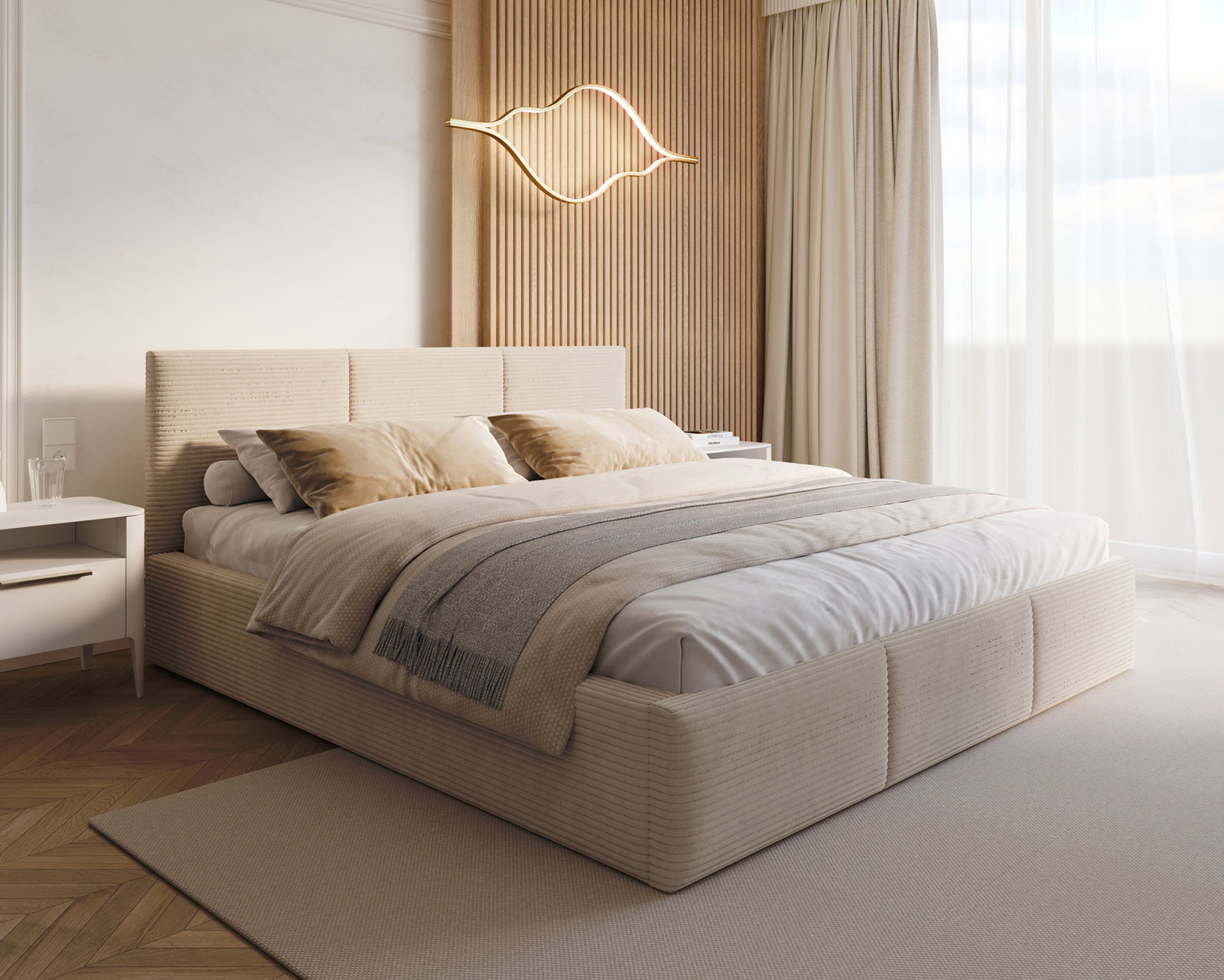 Čalúnená posteľ FRESIA 160x200 s kovovým zdvižným roštom KRÉM SZTRUKS