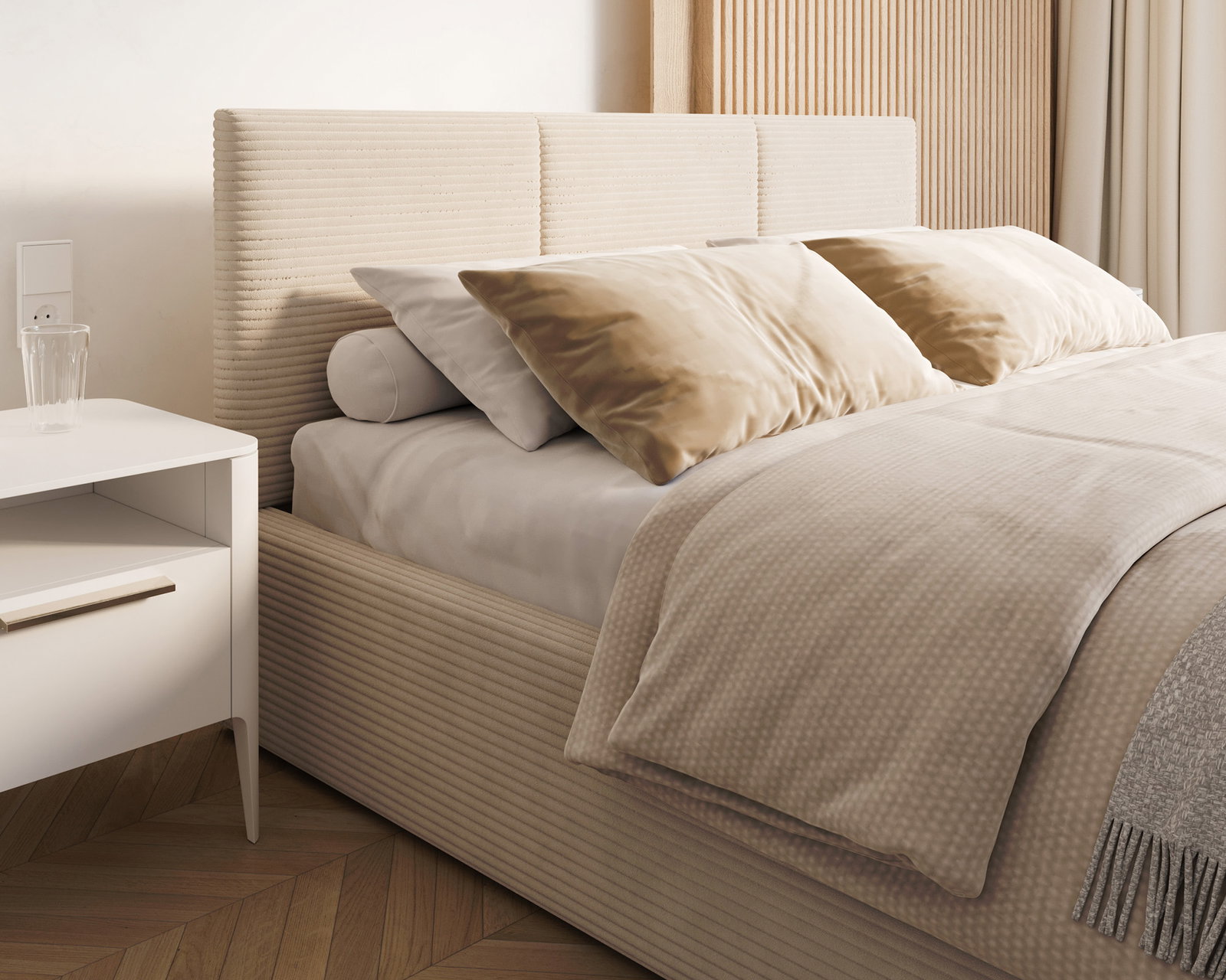 Čalúnená posteľ FRESIA 160x200 s kovovým zdvižným roštom KRÉM SZTRUKS