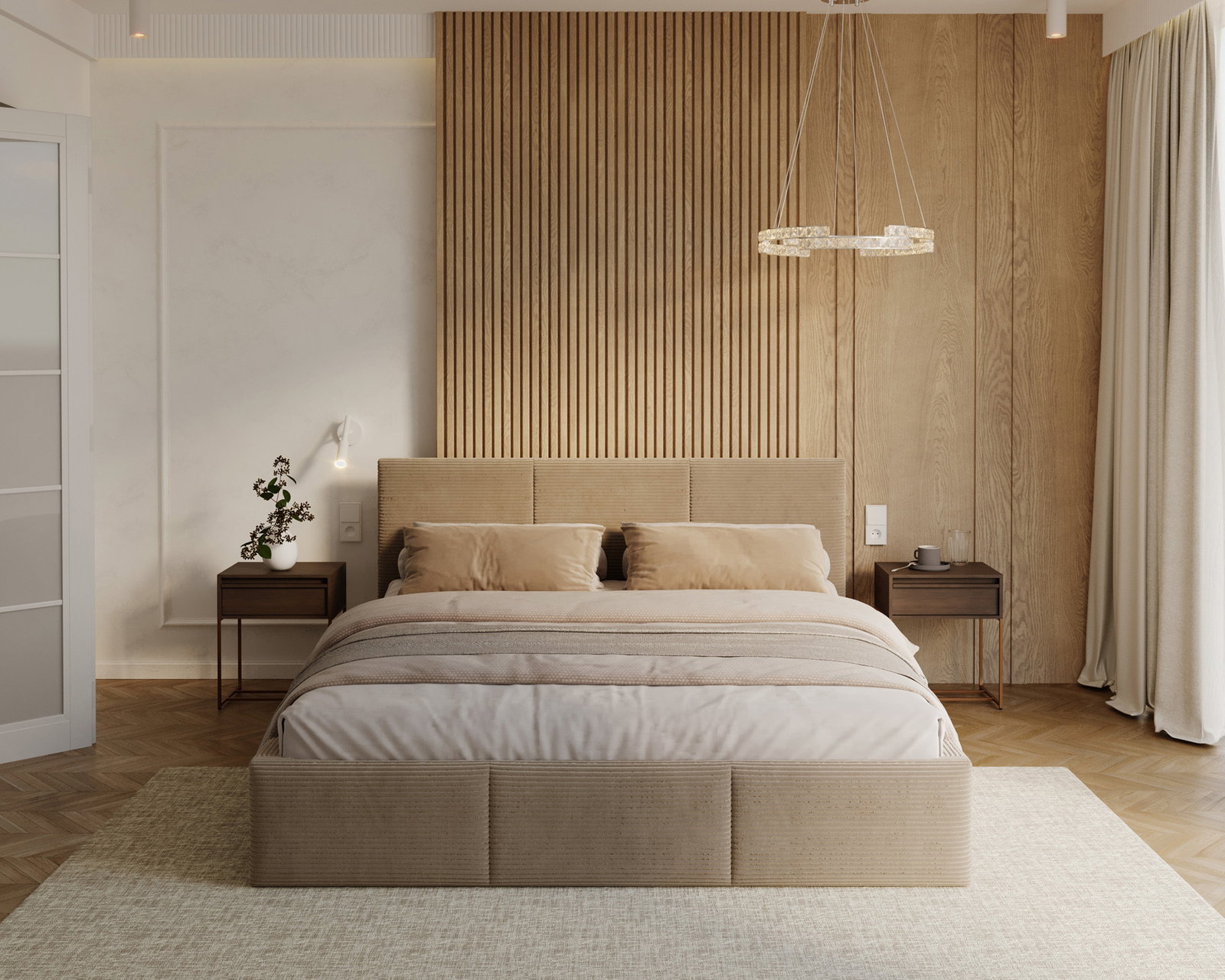 Čalúnená posteľ FRESIA 140x200 s kovovým zdvižným roštom BÉŽOVÁ SZTRUKS