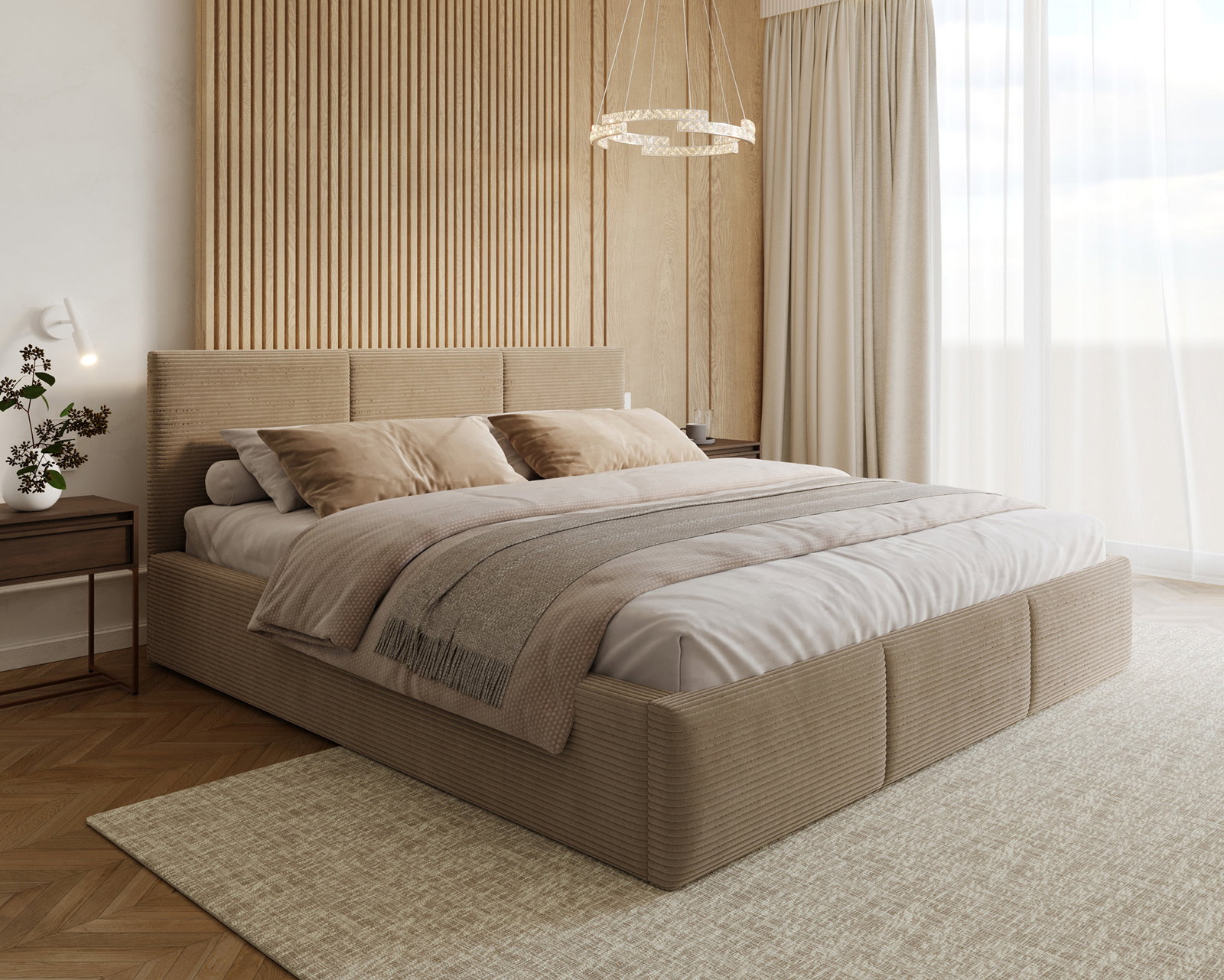 Čalúnená posteľ FRESIA 160x200 s kovovým zdvižným roštom BÉŽOVÁ SZTRUKS