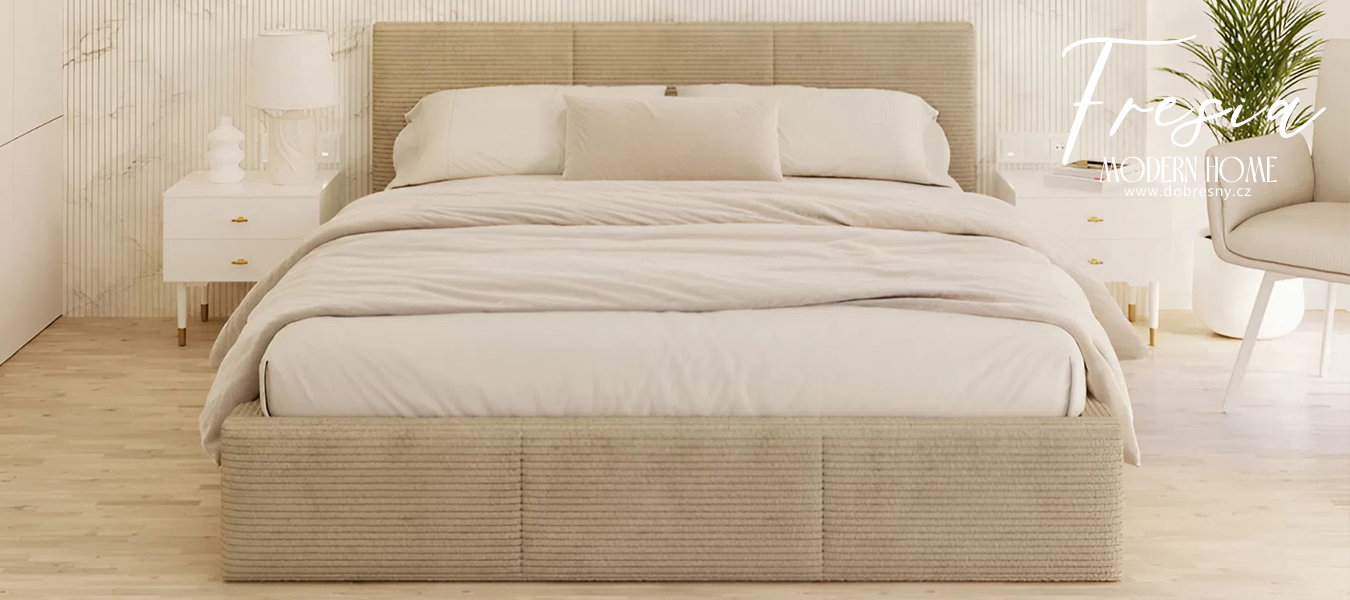 Čalúnená posteľ FRESIA 180x200 s kovovým zdvižným roštom BÉŽOVÁ SZTRUKS