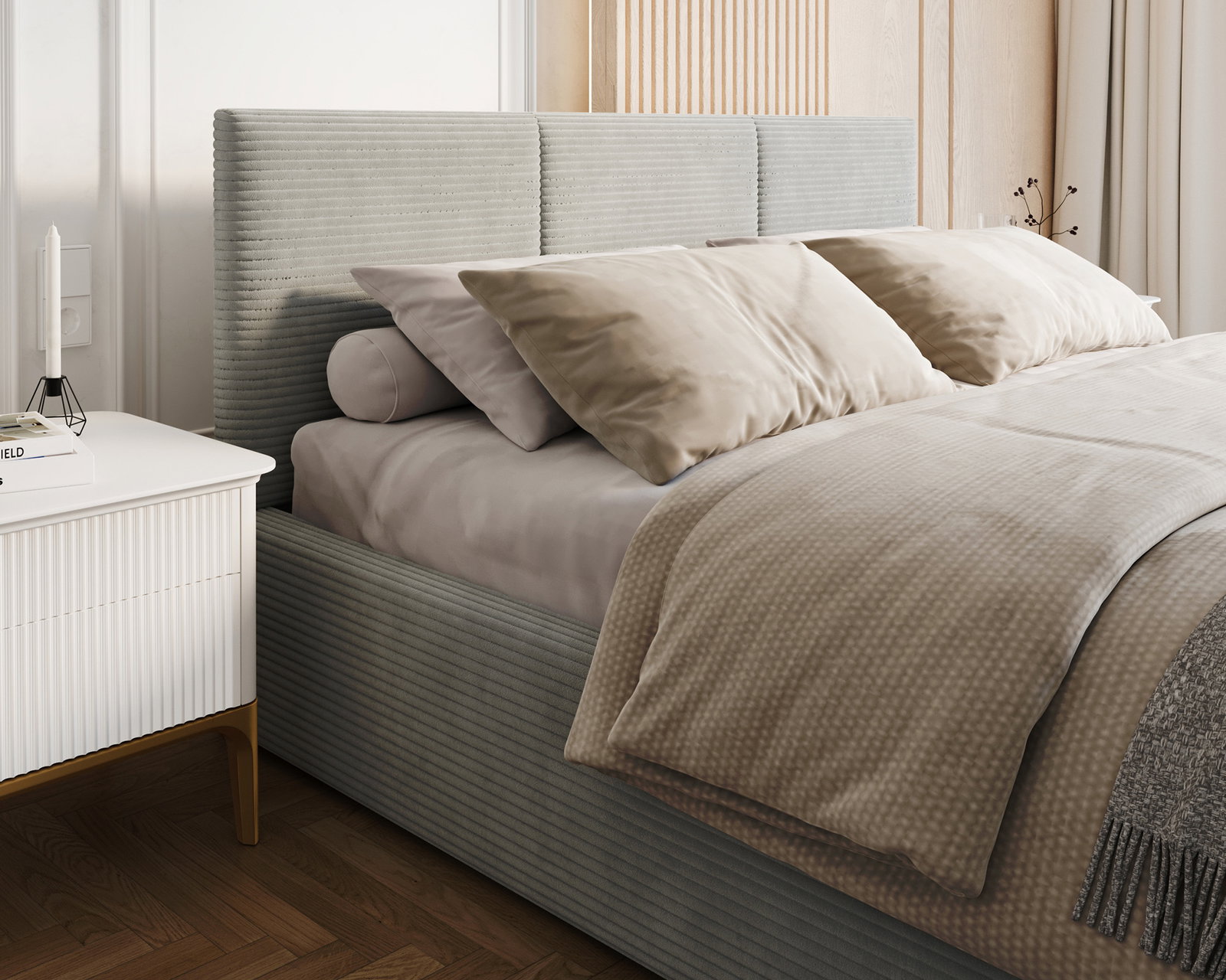 Čalúnená posteľ FRESIA 120x200 s kovovým zdvižným roštom SIVÁ SZTRUKS