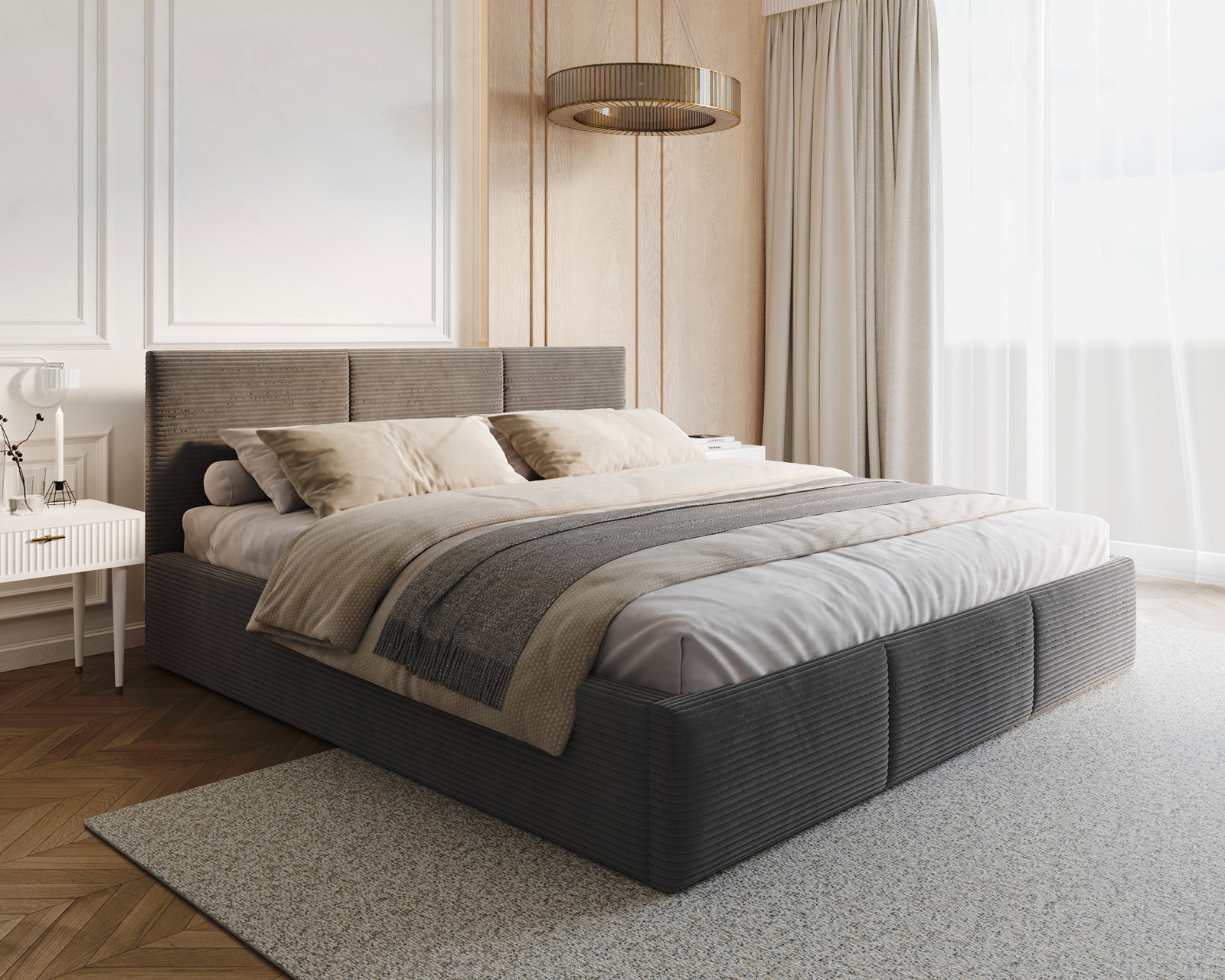 Čalúnená posteľ FRESIA 90x200 s kovovým zdvižným roštom GRAFIT SZTRUKS